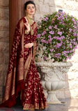 Sneha burgundy Banarasi silk saree