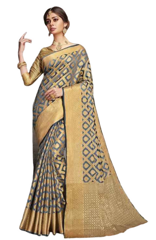 Sari soie Banarasi Gris Shreya - Narkis Fashion