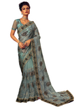 Somptueux sari soirée bleu turquoise Shana