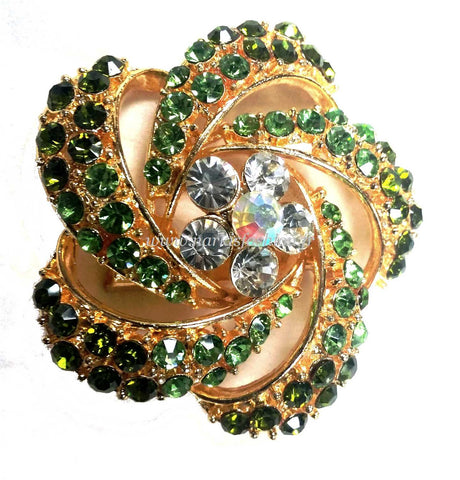 Broche Fleur doré avec pierres - Vert et Rose - Narkis Fashion