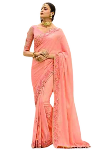 Magnifique Sari Saumon Lunasha - Narkis Fashion