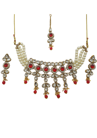 Parure bollywood perle rouge Priyana