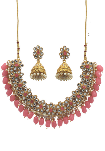 Pink Sareega Necklace and Earrings
