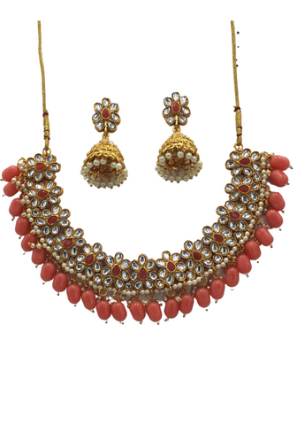 Sareega Salmon Pink Necklace and Earrings